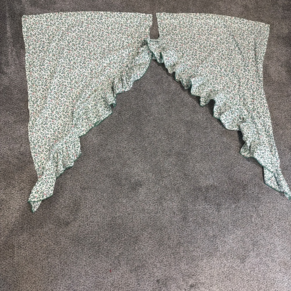 Vtg‎ Christmas Holly Print Swag Ruffle Curtains 1 Pair